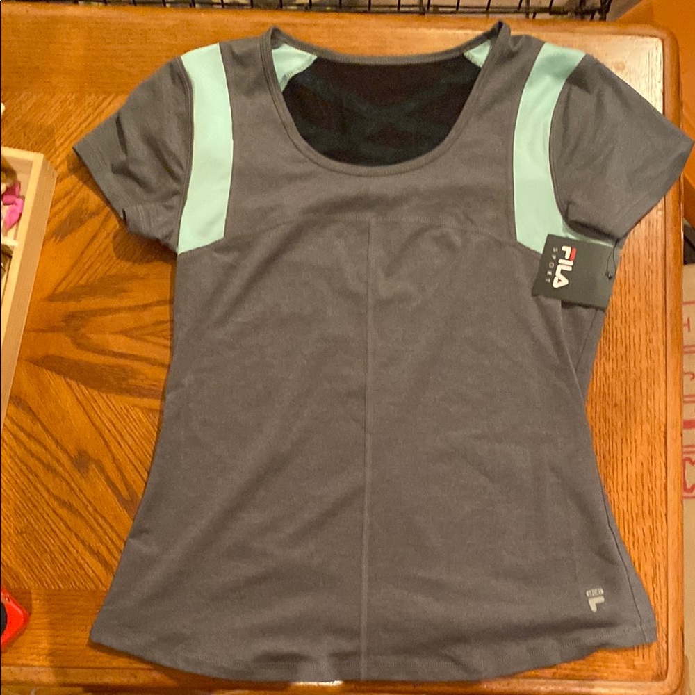 Fila Gray and Blue Fitted Short Sleeve T-Shirt